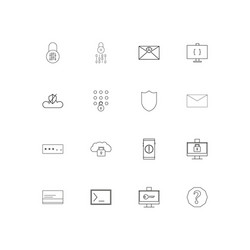 Cyber security linear thin icons set outlined vector