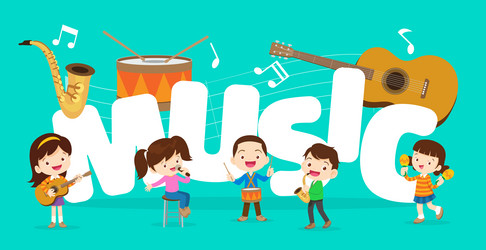 play music concept of children groupcartoon vector