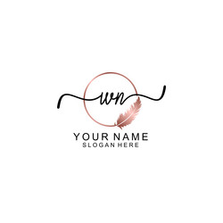 elegant wn initial logo with floral handwritten Vector Image