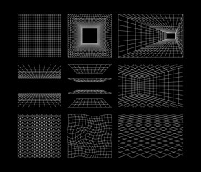 perspective grids retro futuristic wireframes vector