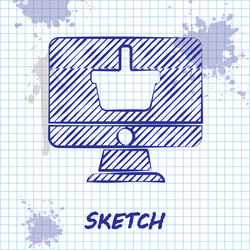 sketch line computer monitor with shopping basket vector image