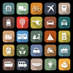 transportation flat icons with long shadow vector