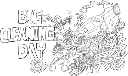 cartoon hand drawn doodle big cleaning day vector