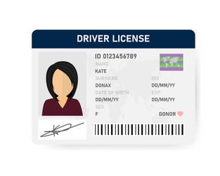 realistic driver license women on white vector