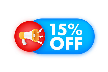 15 percent off sale discount banner with megaphone vector