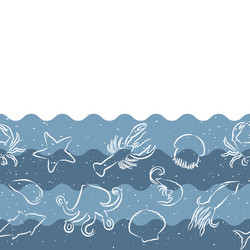 horizontal repeating pattern with seafood products vector image