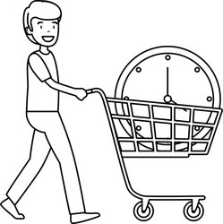 man with time clock in shopping cart vector image