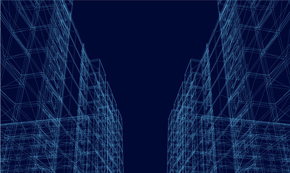 background with wireframe polygonal buildings vector