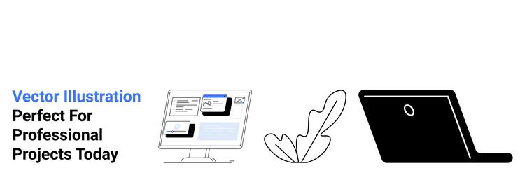 desktop computer with open browsers abstract leaf vector image
