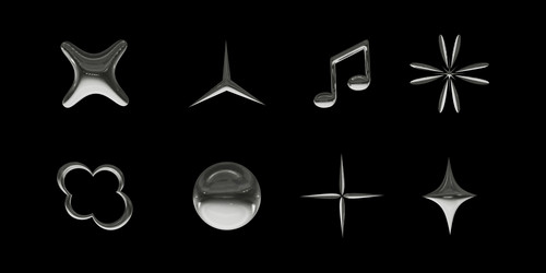 set of 3d icons with chrome effect in y2k style vector image