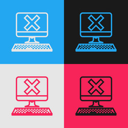 color line computer with keyboard and x mark icon vector image