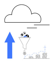 cloud data funnel transforming inputs vector image