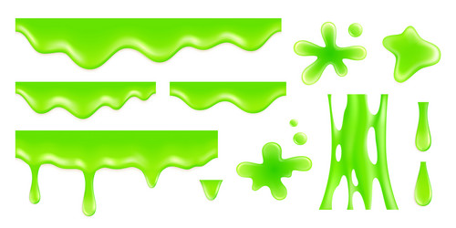 realistic dripping slime radioactive green blobs vector