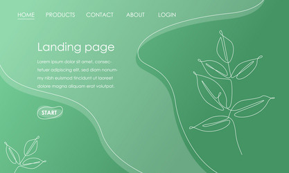 landing page template with branch leaves on green vector image