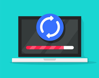laptop with loading icon and updating progress bar vector image