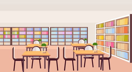 Modern library study area bookshelves with books vector