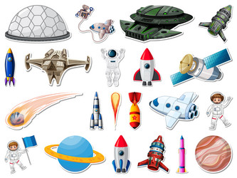 sticker set of outer space objects and astronauts vector