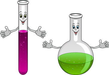 Cartoon laboratory test tube and flask characters vector