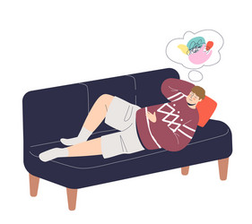 man lying on couch and daydreaming relaxing vector image