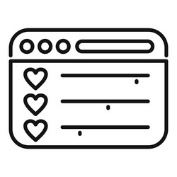 web browser interface with heart icons vector image