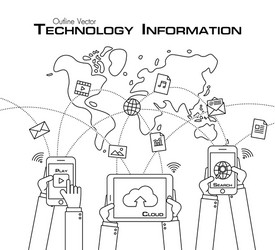 person use phone and tablet to share data vector image