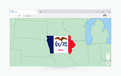 Browser window with map of iowa searching vector