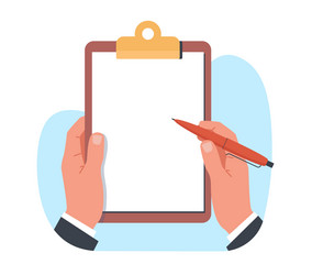 businessman holds up clipboard with blank form vector