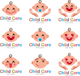 Childcare logos set of flat simple style emoji vector