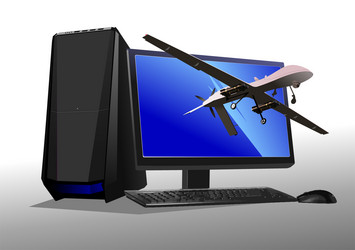 Desktop computer and army drone image 3d vector