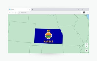 Browser window with map of kansas searching vector