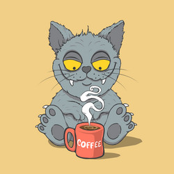 funny cat with cup of coffee vector