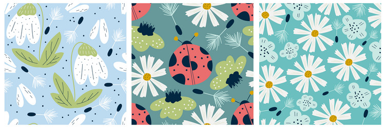 scandinavian set of spring patterns with flowers vector image