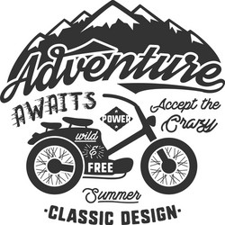 Adventure Awaits Label - Mountain & Bike Vector Image