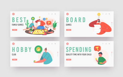 best family boardgames landing page template set vector