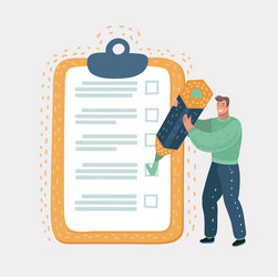 man holding a pencil and doing mark in to-do list vector