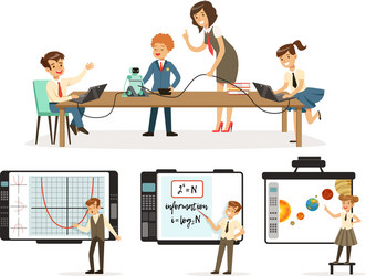 school children at informatics or programming vector image