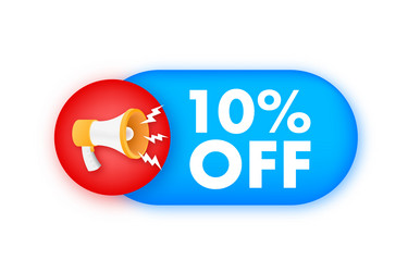 10 percent off sale discount banner with megaphone vector