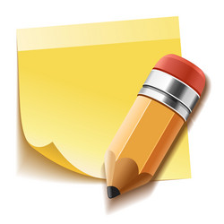 realistic yellow stick note and pencil vector