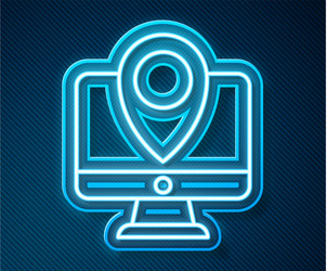 glowing neon line computer monitor and folded map vector image
