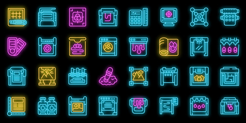 Plotter icons set neon vector