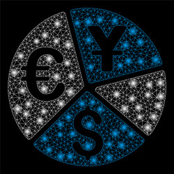 bright mesh network currency pie chart with flash vector image