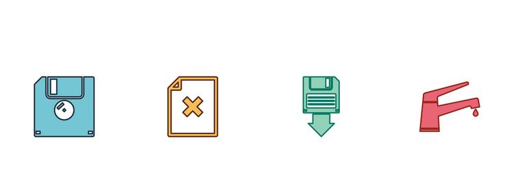 set floppy disk delete file document backup vector image