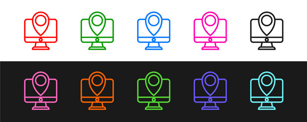 set line computer monitor and folded map vector image