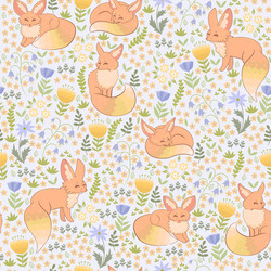 spring foxes and flora seamless pattern graphics vector image