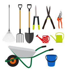 Garden tools instruments flat icon collection set vector