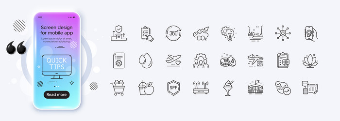 checklist juice and team work line icons for web vector image