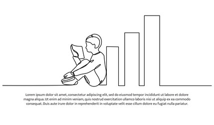 continuous one line design of boy reading a book vector image