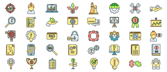 problem solving icons set color line vector image