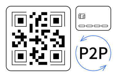 qr code credit card and p2p arrows representing vector image