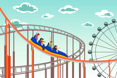 Happy and scared people riding roller coaster Vector Image